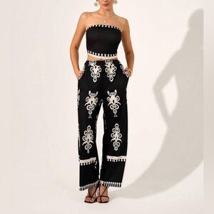 NEW Black and White Strapless Tube Top with Patterned Pants Set